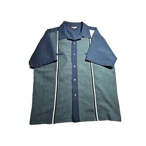 IZ IT U Men’s Retro Bowling Shirt Size XL Green And Blue w/ White Stripes EUC